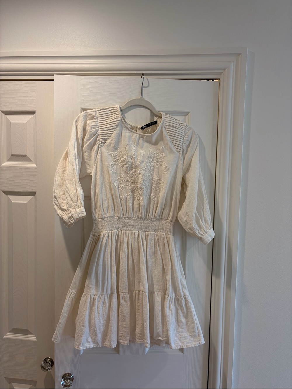 Zara Cream Embroidered Mini Dress